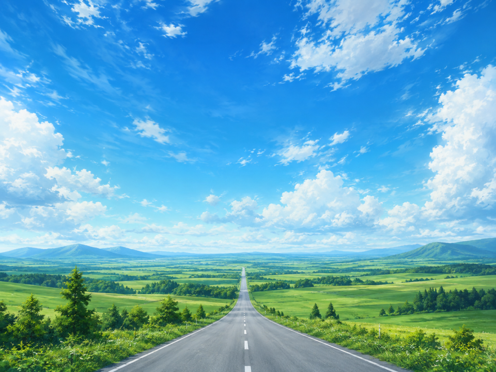 人生の転機になった北海道の旅をイメージした広い空と一本道