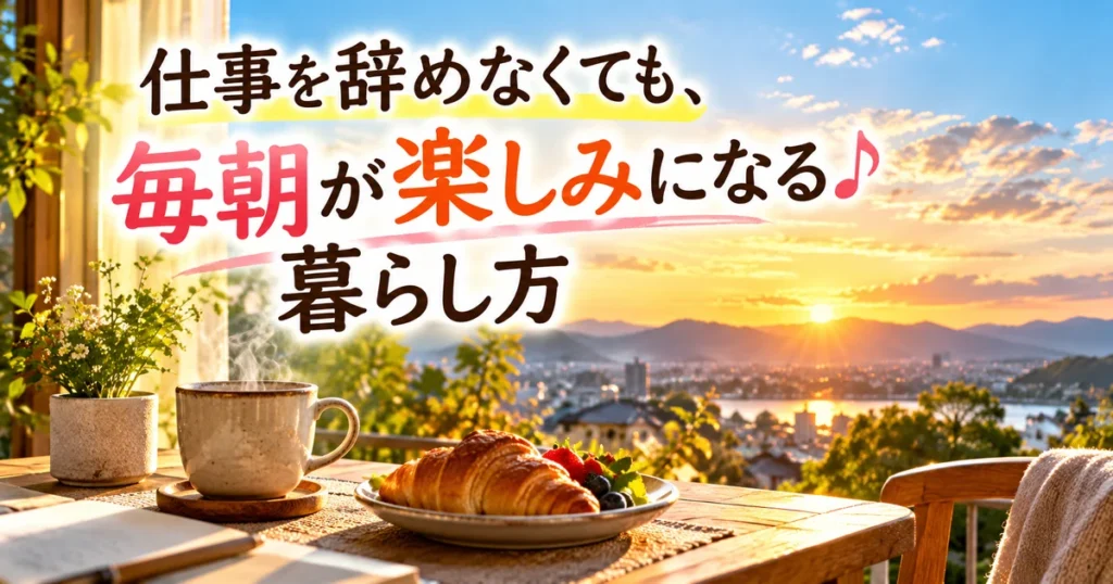 朝日に照らされたテラスのコーヒーと朝食。「仕事を辞めなくても、毎朝が楽しみになる暮らし方」のアイキャッチ画像